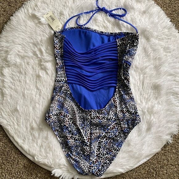 a.n.a One Piece Swimsuit New Blue Black Stringy Back Womens Size Small - Picture 2 of 9